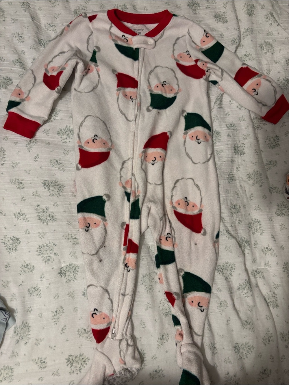 Carter's Red and White Infant Footed Pajamas with Santa Faces